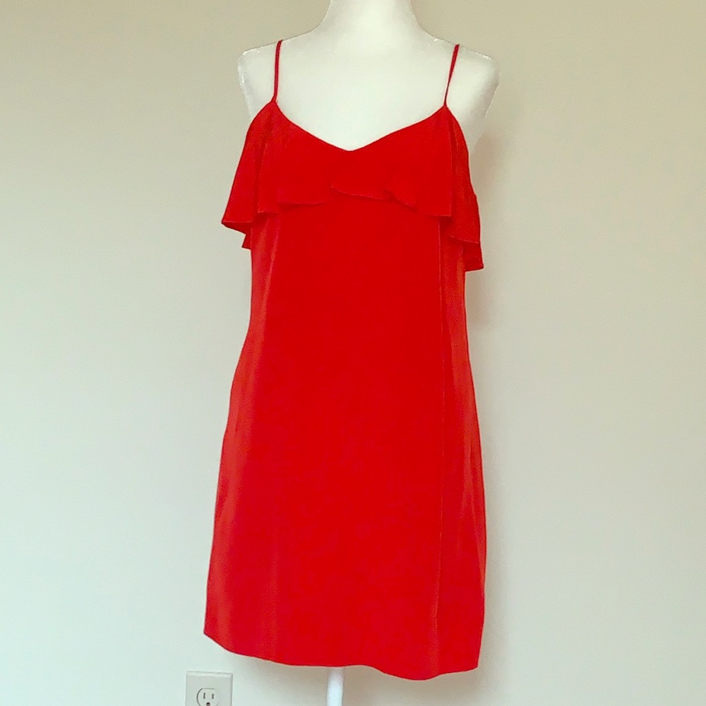 Red silk ruffled Tibi mini dress size 6